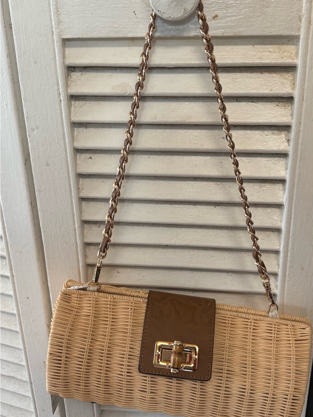 Tommy Bahama Natural/Brown Woven Wicker Clutch with Brown Leather Trim NWT - Picture 3 of 9